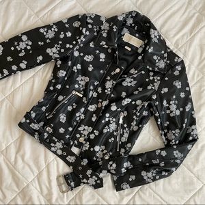 michael kors black and white floral leather jacket